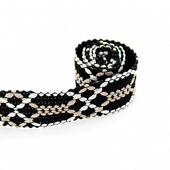 PASSAMANARIA ÉTNICA 2,3cm PRETO/CHAMPAGNE/CAMURÇA CLARO 20m