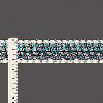 ENTREMEIO ÉTNICO GEOMÉTRICO 4,8cm CRU/AZUL MARINHO ESCURO/AZUL 30m