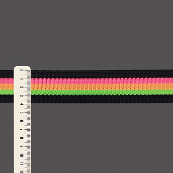 ELÁSTICO IMBUIA LISTRADO 3,9cm PRETO/PINK NEON/LARANJA NEON/VERDE NEON 25m