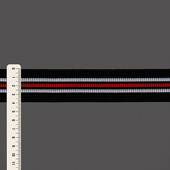 ELÁSTICO PREGA LISTRADO 3,9cm PRETO/BRANCO/VERMELHO 25m