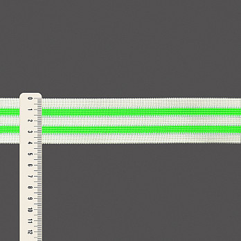 ELÁSTICO MÉDIO LISTRADO BOMBER 4,1cm CHAMPAGNE/VERDE NEON 25m