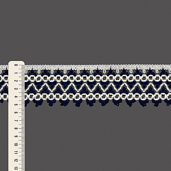 RENDA ZIG ZAG BOLINHA LOLLA 5,3cm AZUL NAVAL/CHAMPAGNE 30m