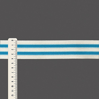 ELÁSTICO MÉDIO LISTRADO BOMBER 4,1cm CHAMPAGNE/AZUL 25m
