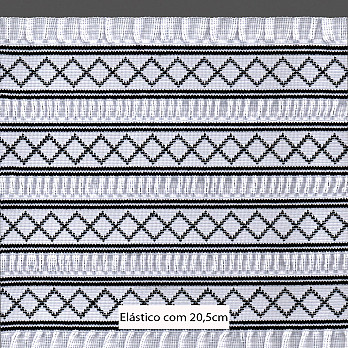 ELÁSTICO GEOMÉTRICO BABADO TOP 20,5cm BRANCO/PRETO 10m