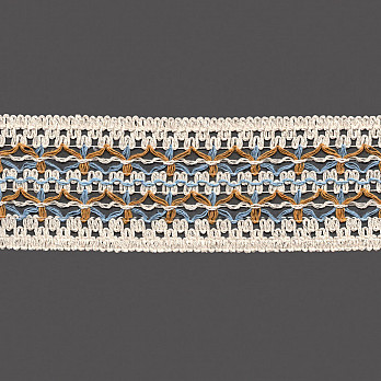 RENDA LOTUS 7,5cm CRU/MOSTARDA/AZUL 30m