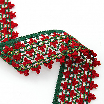 RENDA ZIG ZAG BOLINHA LOLLA 4,9cm VERMELHO/VERDE/OURO 10m