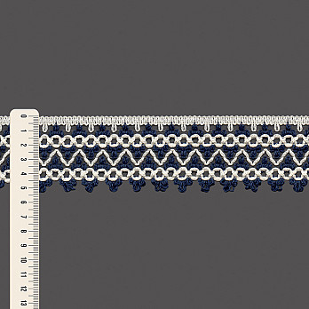 RENDA ZIG ZAG BOLINHA LOLLA 5,3cm AZUL/CHAMPAGNE 30m