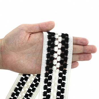 ELÁSTICO CROCHÊ LISTRADO MARIA 5,2cm CHAMPAGNE/PRETO 25m