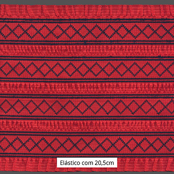 ELÁSTICO GEOMÉTRICO BABADO TOP 20,5cm VERMELHO MAÇÃ/AZUL ESCURO 10m