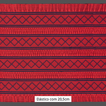 ELÁSTICO GEOMÉTRICO BABADO TOP 20,5cm VERMELHO MAÇÃO/AZUL 10m