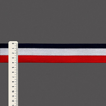 ELÁSTICO IMBUIA LISTRADO 4cm AZUL ESCURO/BRANCO/VERMELHO MAÇÃ 25m