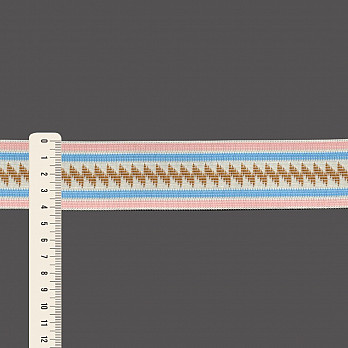 ELÁSTICO LISTRADO ÉTNICO TAYLA 4,2cm ALGODÃO DOCE/AZUL PASTEL/MOSTARDA/CHAMPAGNE 25m