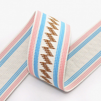 ELÁSTICO LISTRADO ÉTNICO TAYLA 4,2cm ALGODÃO DOCE/AZUL PASTEL/MOSTARDA/CHAMPAGNE 25m