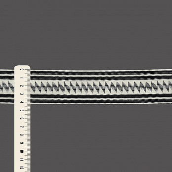 ELÁSTICO LISTRADO ÉTNICO TAYLA 4,2cm CHAMPAGNE/PRETO 25m