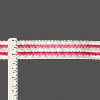 ELÁSTICO MÉDIO LISTRADO BOMBER 4,1cm CHAMPAGNE/ROSA 25m