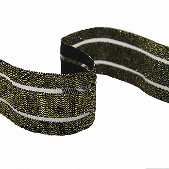 ELÁSTICO VAZADO GLOW 4,8cm PRETO/OURO 25m