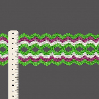 ELÁSTICO ZIG ZAG 6,3cm VERDE/ORQUÍDEA RADIANTE/CHAMPAGNE 25m