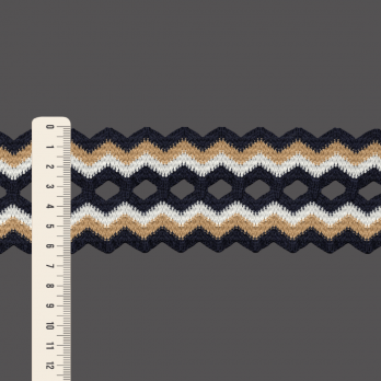 ELÁSTICO ZIG ZAG 6,4cm AZUL MARINHO/BEGE/CHAMPAGNE 25m