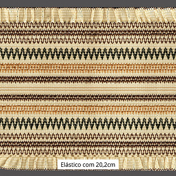 ELÁSTICO ZIG ZAG BABADO TOP 20,2cm PÊSSEGO/MARROM MÉDIO/VERDE/BEGE 10m