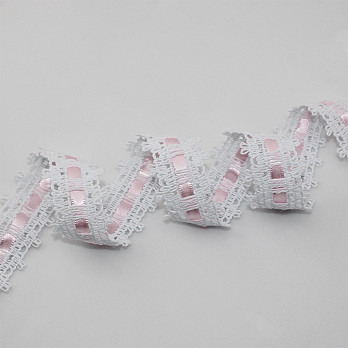ENTREMEIO PASSA FITA ALAGOAS 3,1cm BRANCO/FITA ROSA 30m