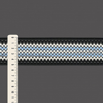 FITA RÍGIDA CROCHÊ 5,1cm PRETO/CHAMPAGNE/AZUL CELESTE 20m