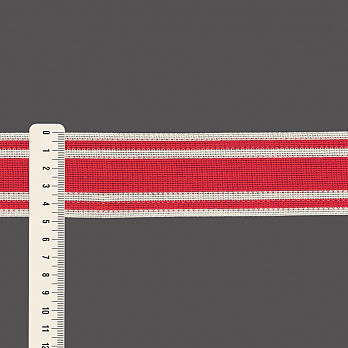 FITA RÍGIDA LISTRADA 4,8cm VERMELHO MAÇÃ/CHAMPAGNE 20m