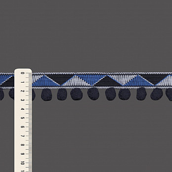 FITA RÍGIDA ZIG ZAG COM POMPOM 3,1cm AZUL/AZUL MARINHO/SEM BENEFICIAMENTO 50m