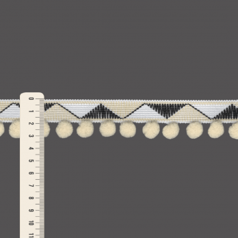 FITA RÍGIDA ZIG ZAG COM POMPOM 3,1cm SEM BENEFICIAMENTO/NATURAL/PRETO 50m