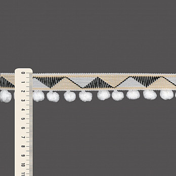 FITA RÍGIDA ZIG ZAG COM POMPOM 3,1cm SEM BENEFICIAMENTO/PÊSSEGO/PRETO 50m