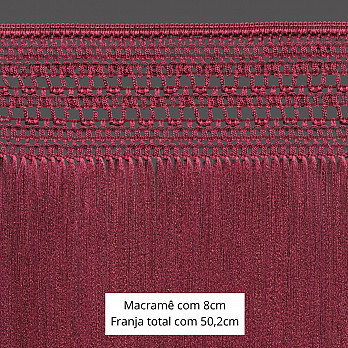 FRANJA MACRAME PALITO 50,2cm VINHO 10m