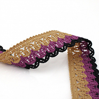 RENDA CROCHÊ CISSA 2,8cm BEGE/UVA GAMA/PRETO 30m