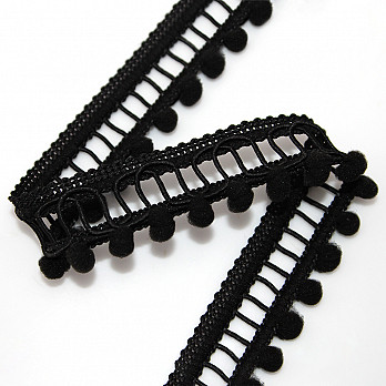 RENDA PALITO POMPOM 2,4cm PRETO 30m