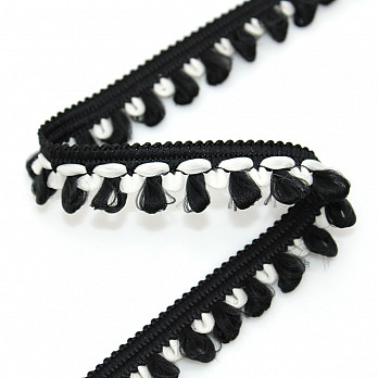 RENDA POMPOM 1,8cm CHAMPAGNE/PRETO 30m