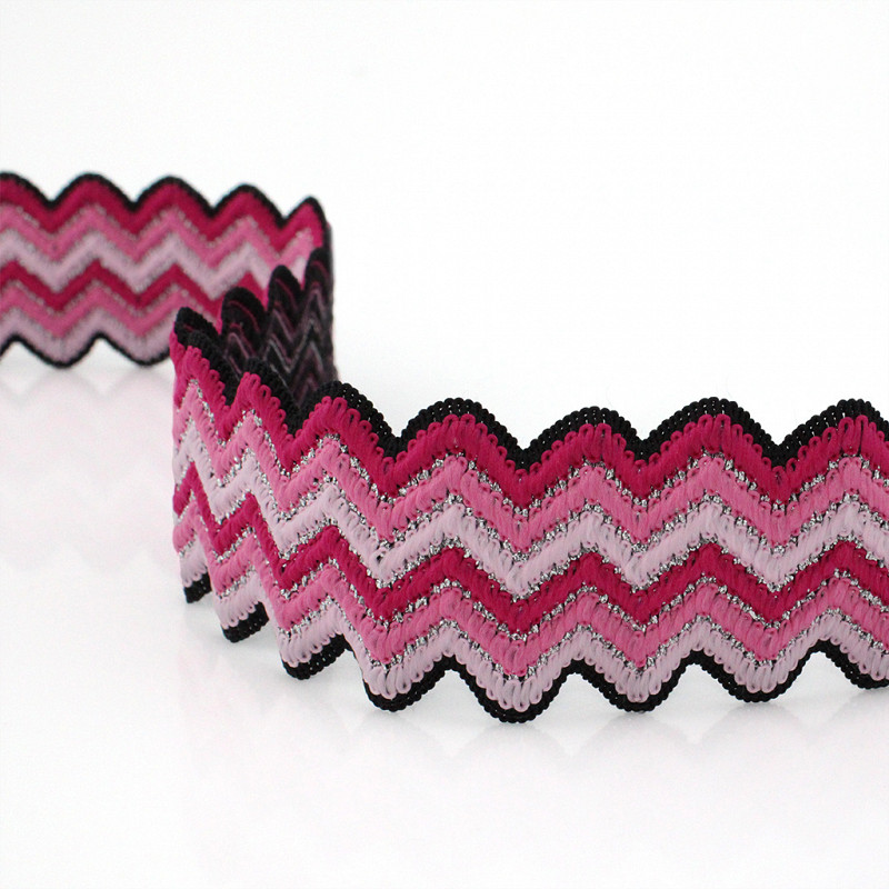 ELÁSTICO SIANINHA ZIGZAG 4,8cm PRETO/ROSA/MAGENTA/PRATA 25m - FB